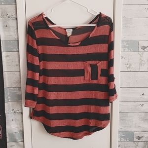 Charming Charlie Black/Orange Striped Top